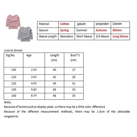 Toddler Kids Striped Long Tee - RED - Picture 6 of 6